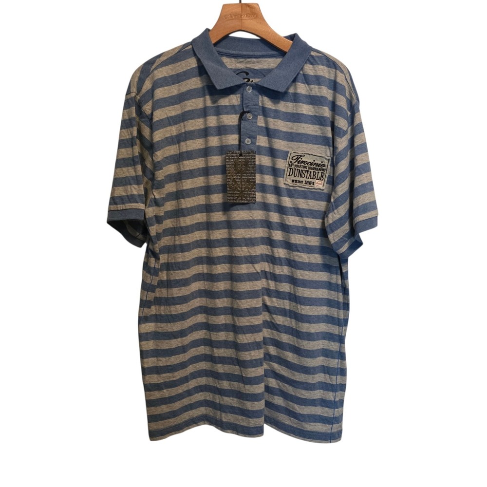 Vintage Syn Jeans Polo Shirt Blue Gray Striped Back Graphic Streetwear 2XL NWT